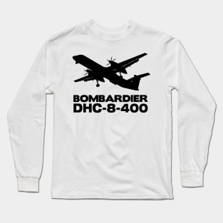 Bombardier Dash 8-400 Silhouette Print (Black) Long Sleeve T-Shirt